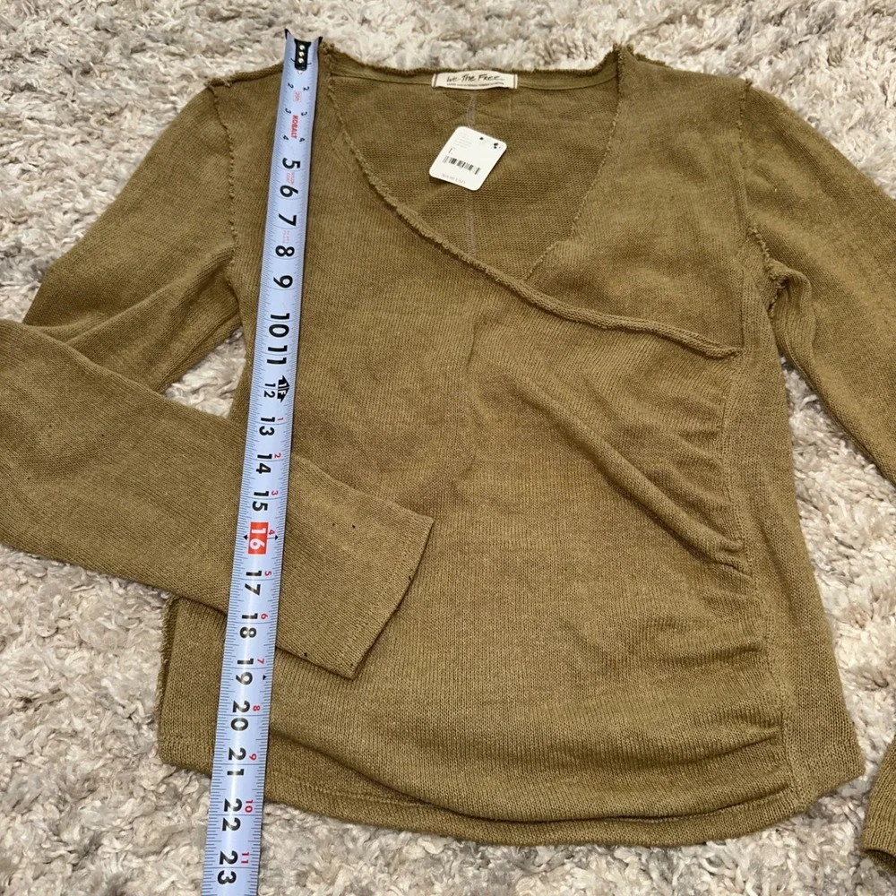 Free People We The Free Moss Green Wrap Knit Top OB1353292 Boho Raw Edge Large